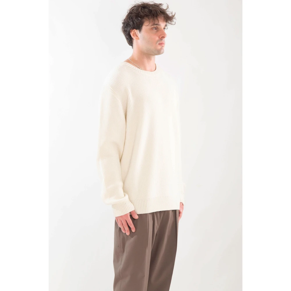 Seven Gauge Geribbelde Merinos Crewneck Sweater White Heren
