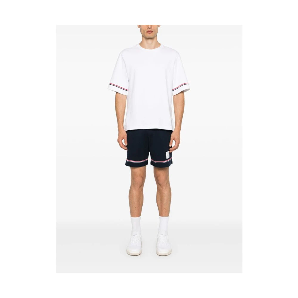 Thom Browne Gestreept Katoenen T-shirt met Logo White Heren