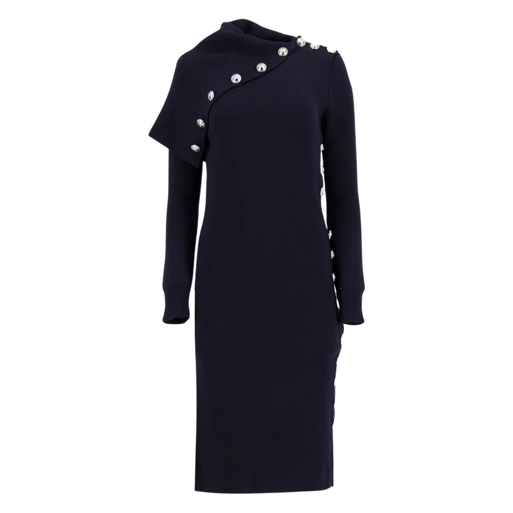 Rabanne Women's Black Knitted Dresses, S, Button-Up Long Dress