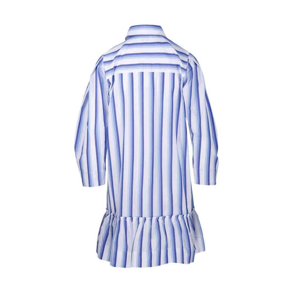 Ganni Blauwe Gestreepte Katoenen Mini Overhemdjurk Blue Dames