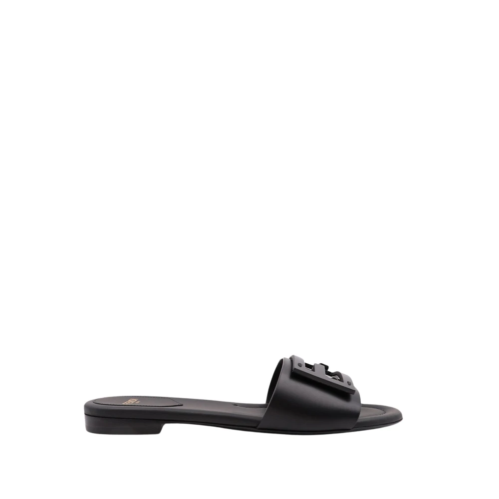 Fendi Women's Black Sliders, 3 Uk, Leather Baguette Sandals