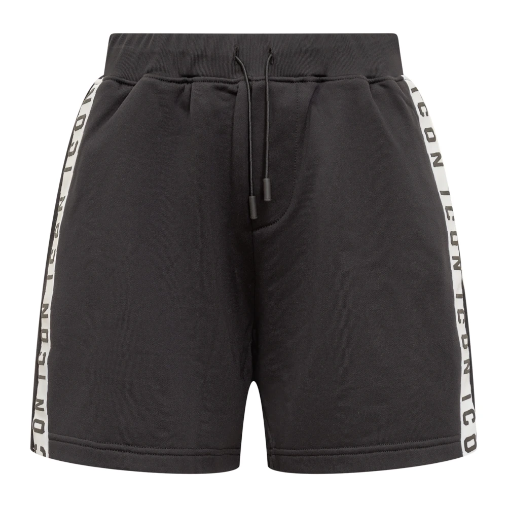 Dsquared2 Women's Black Short Shorts, S, Logo Printed Drawstring Shorts