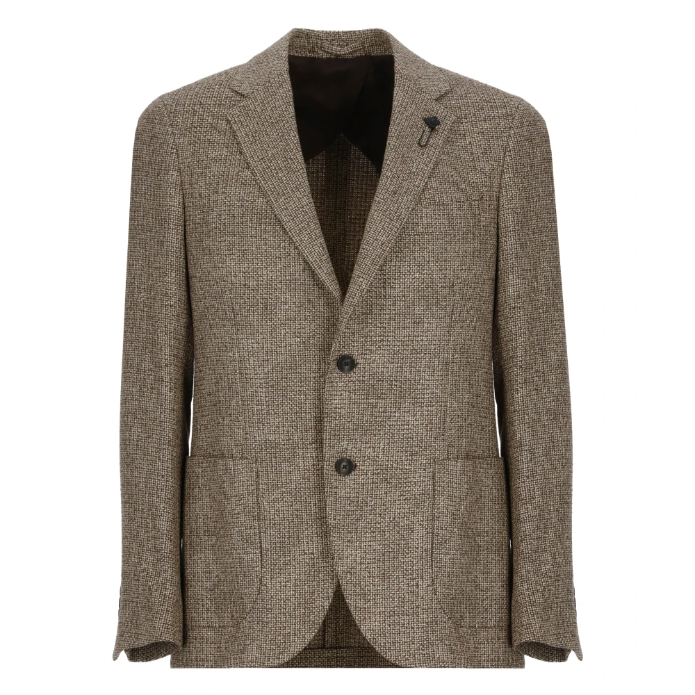Lardini Bruine Zijden Wol Jas Peak Revers Brown Heren