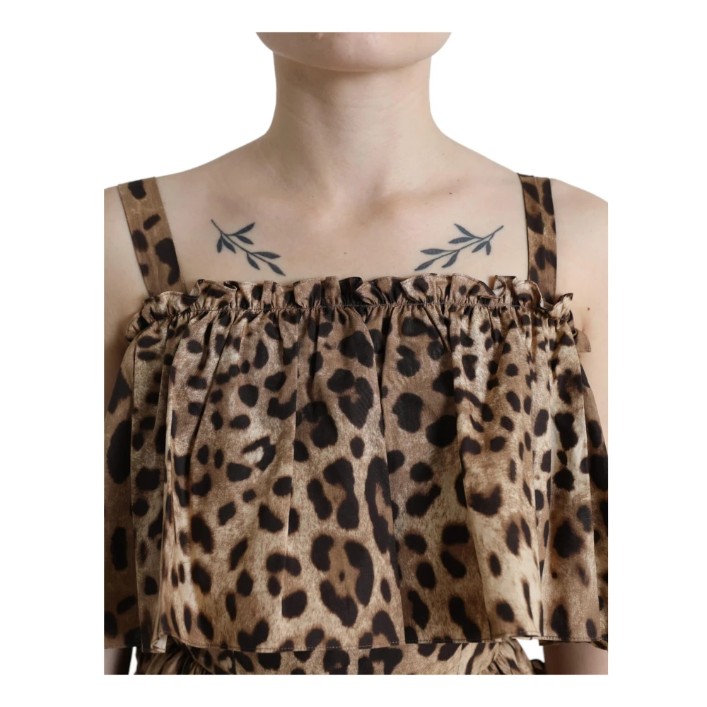 Dolce & Gabbana Leopard Print A-Lijn Jurk Brown Dames