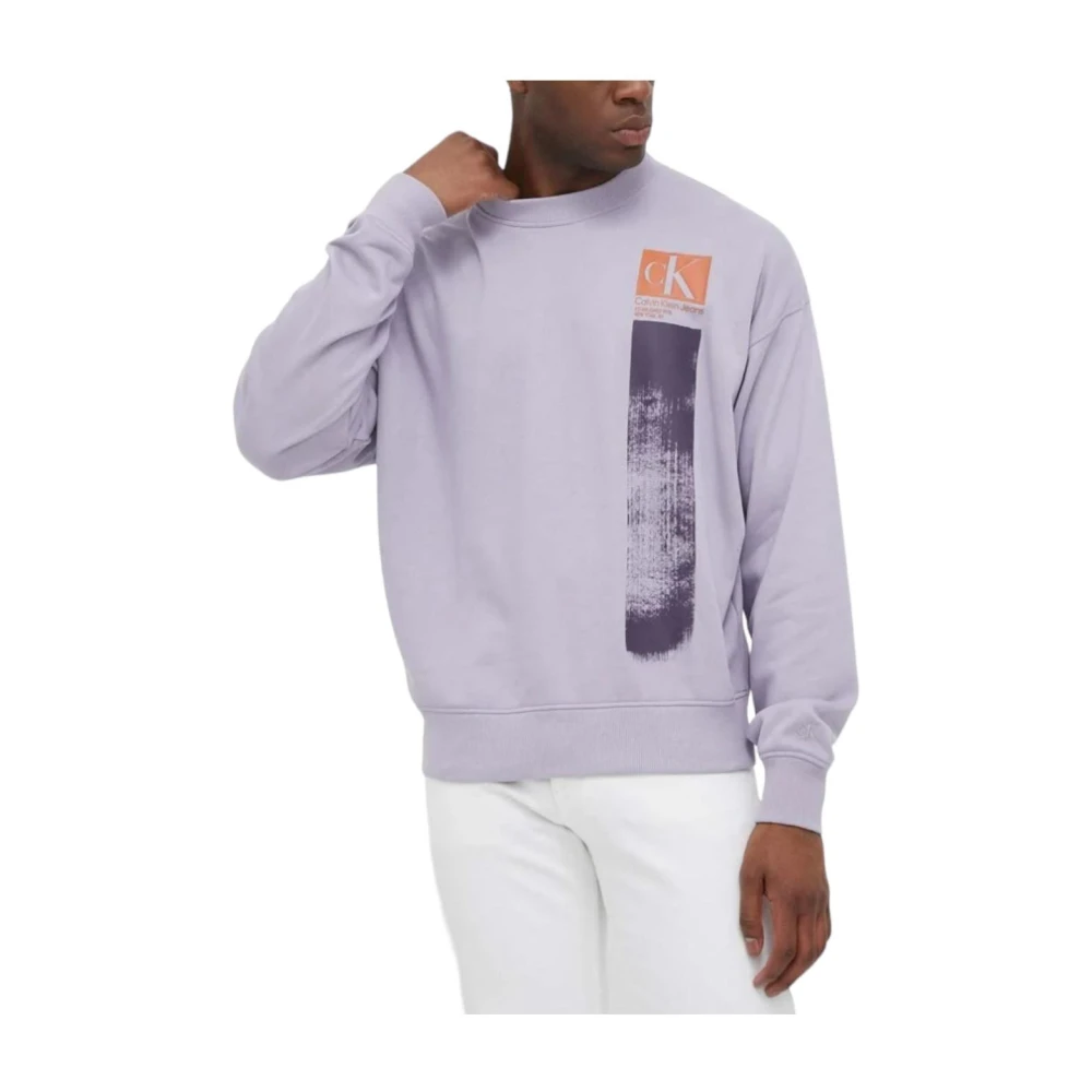 Calvin Klein Men's Purple Sweatshirts, 2XL, Modern Brushstroke Crew Neck Jumper