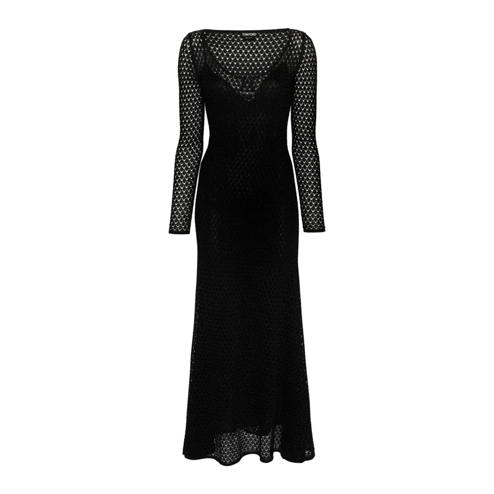 Tom Ford Lurex Crochet Maxi Klänning Black, Dam