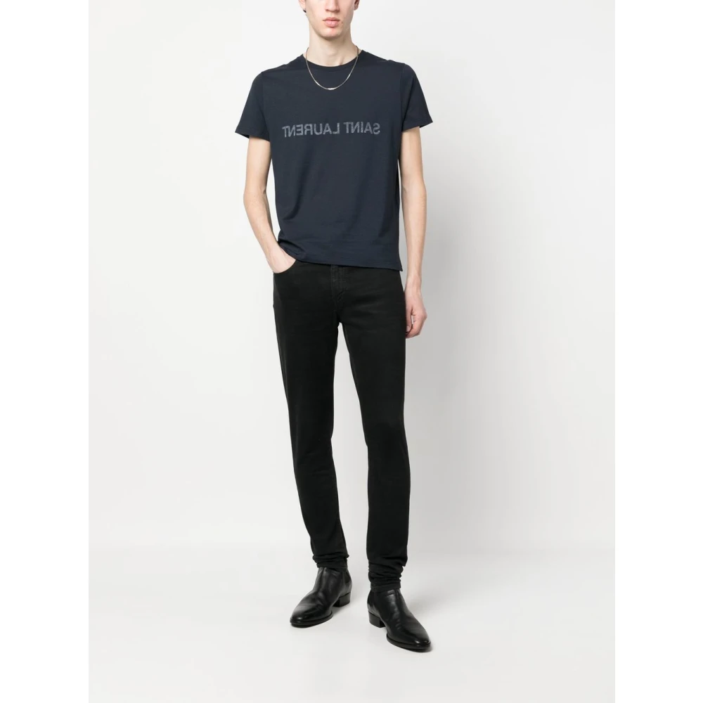 Saint Laurent Navy Blue T-shirt met logo-print Blue Heren