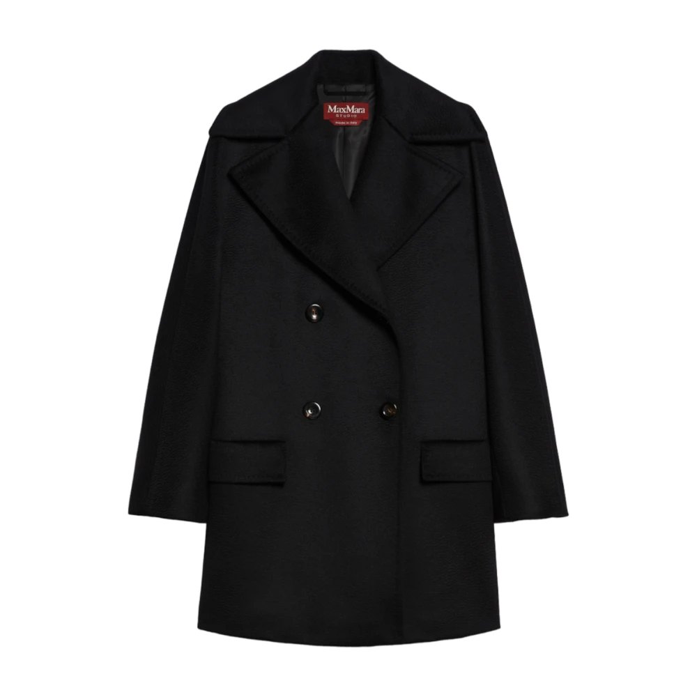 Max Mara Studio Zwarte wollen jas Kimono mouwen Black Dames