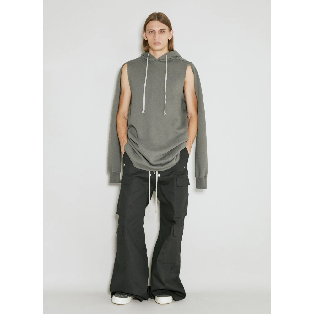 Rick Owens Distressed Cape Sleeve Hoodie Gray Heren
