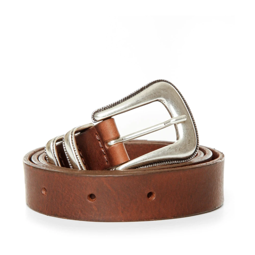 Nudie Jeans Westernstijl Leren Riem met Metalen Gesp Brown Heren