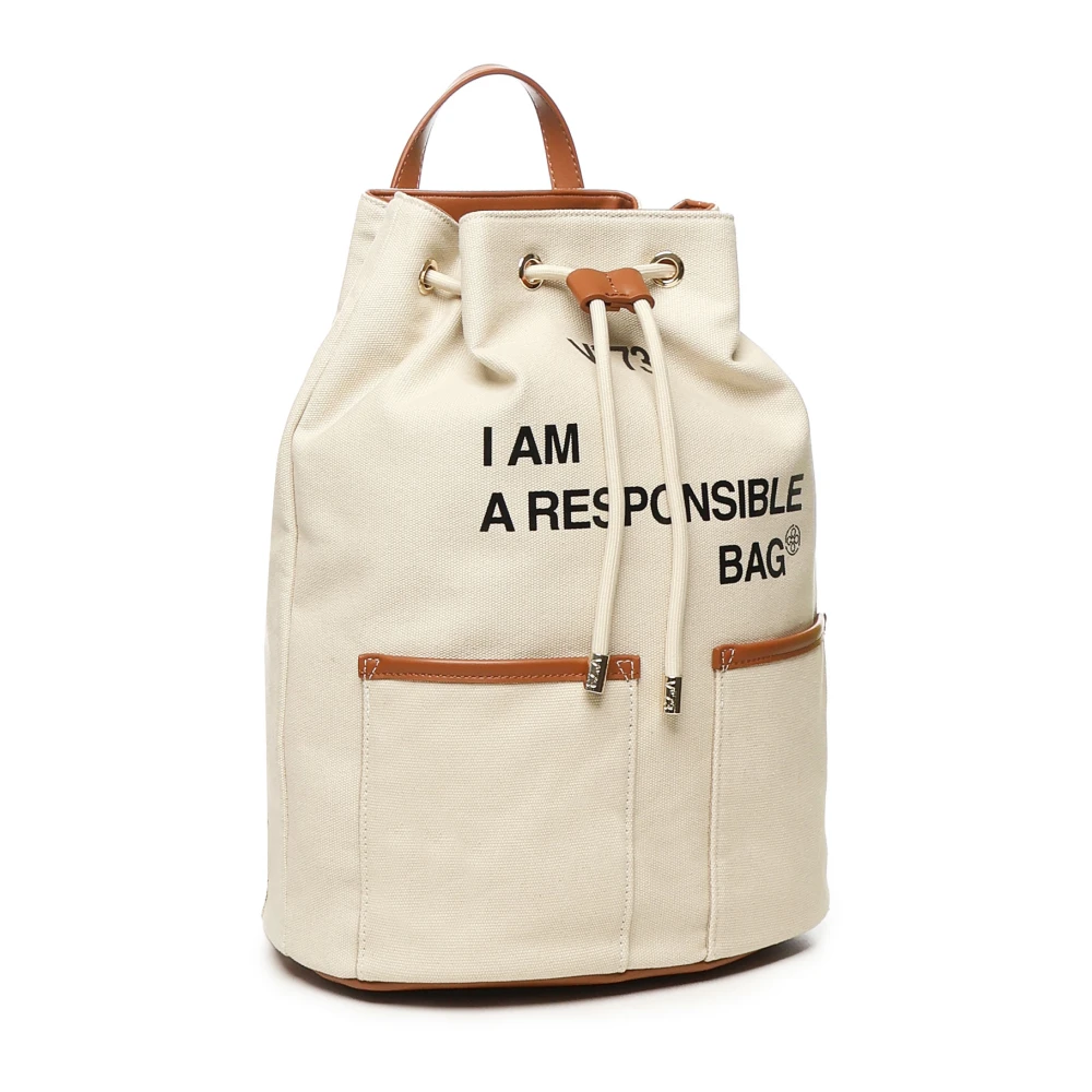 V73 Canvas rugzak met trekkoordsluiting Beige Dames