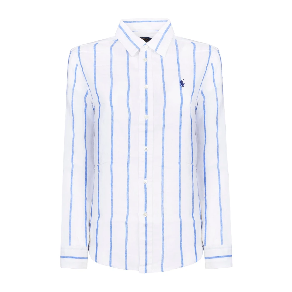 Polo Ralph Lauren Wit Linnen Overhemd met Blauwe Strepen White Dames