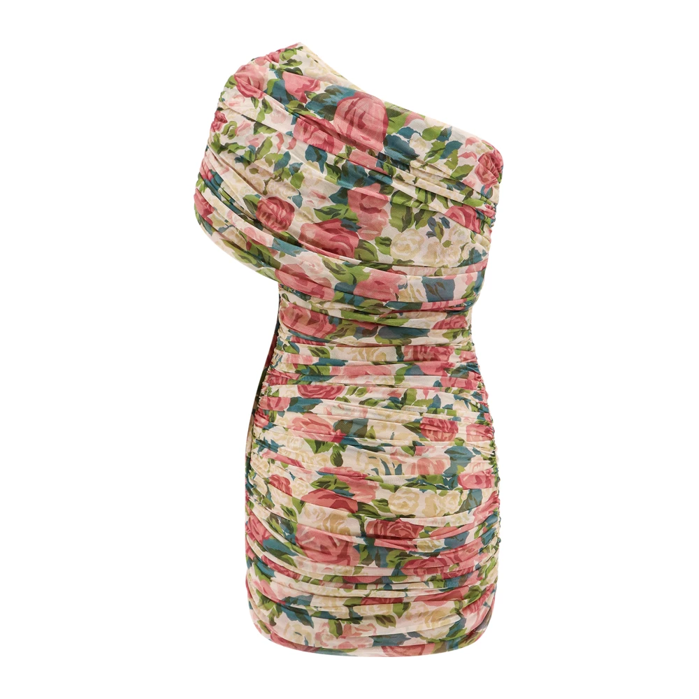 Saint Laurent Jurk met bloemenprint van tule met gedrapeerde one-shoulder Multicolor Dames