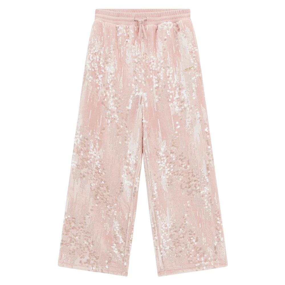 Guess Girls Pink Trousers, 4 Y, Sequin Wide Leg Trousers In