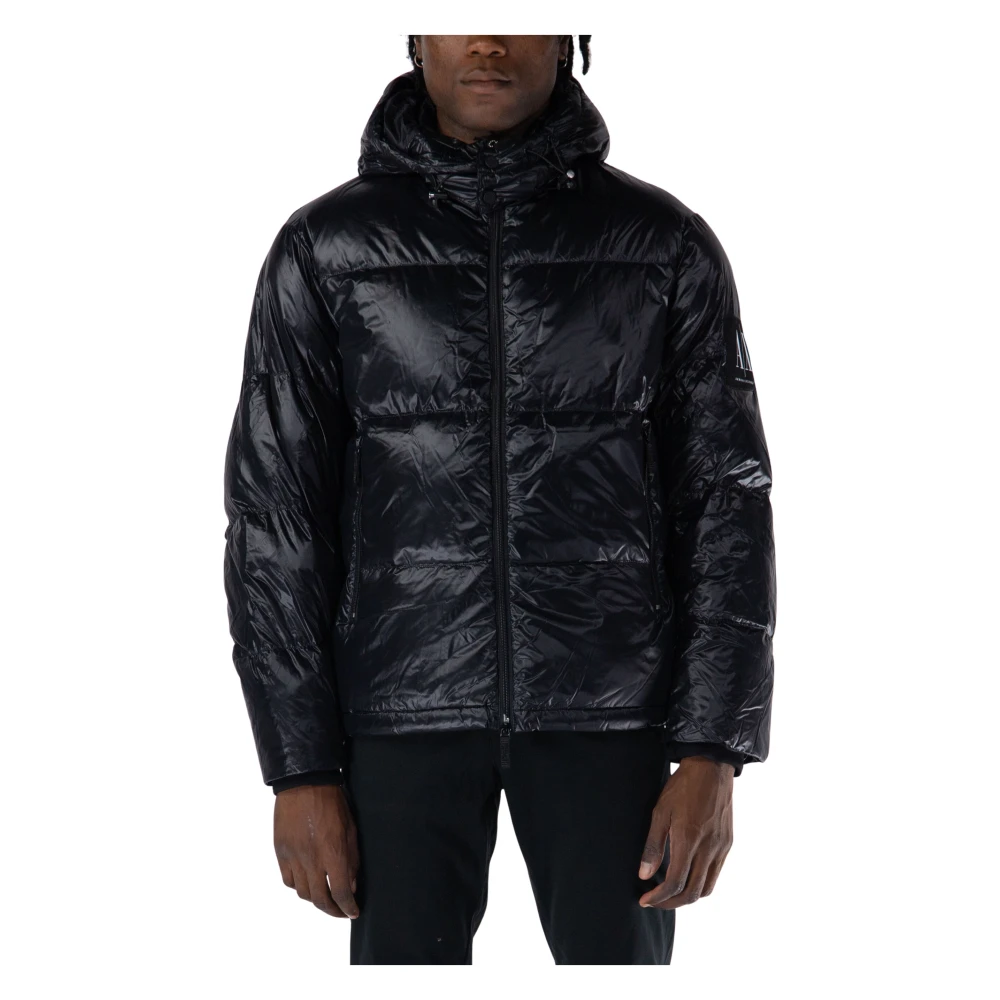 Armani Exchange Men's Black Hooded Full-Zip Puffer Jacket