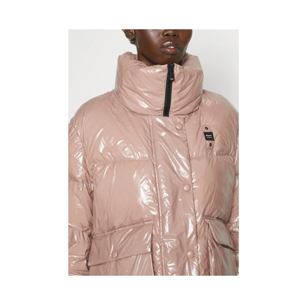 Blauer Glanzende Pufferjas Pink Dames