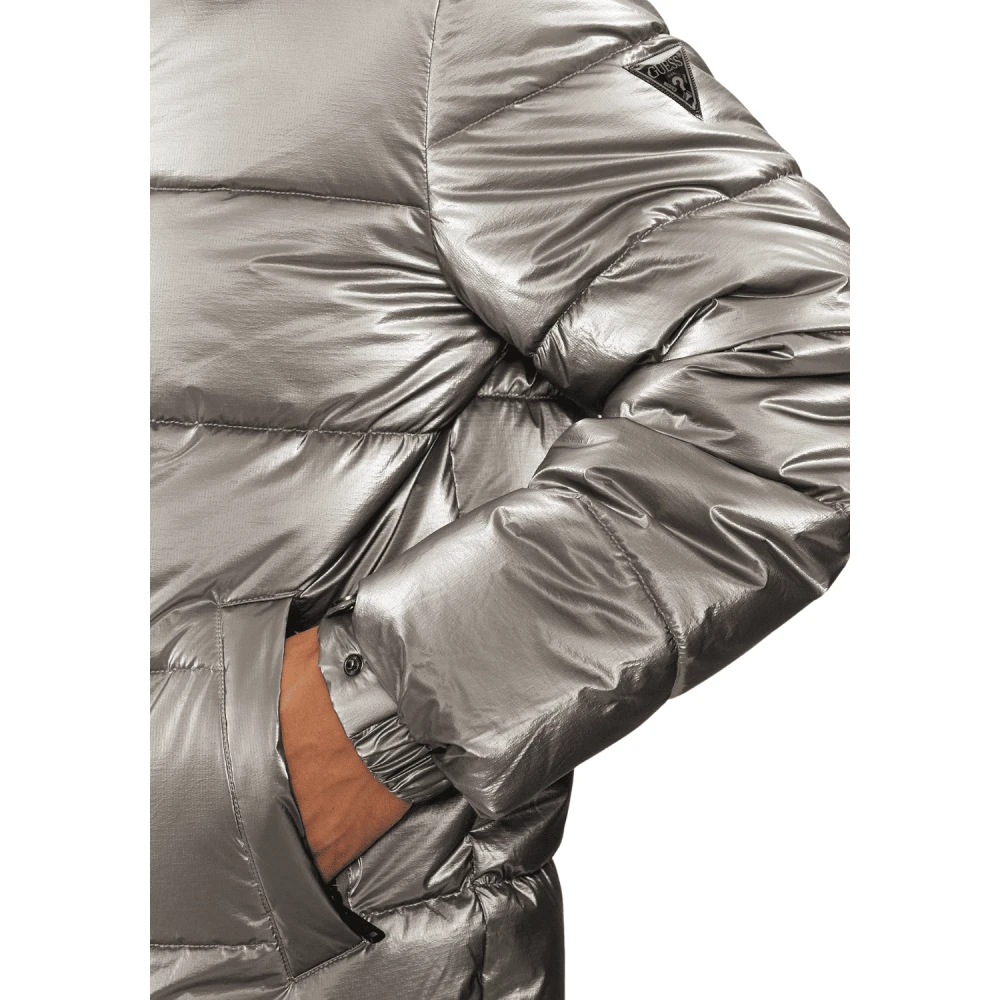 Guess Metallic Puffa Jack Gunmetal Stijl White Heren