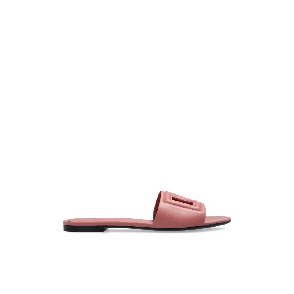 Dolce & Gabbana Women's Pink Sliders, 3 Uk, Leather Slides With Logo