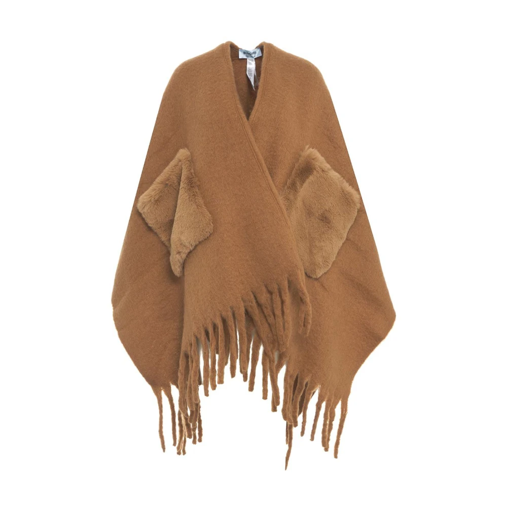 Blugirl Frynspådd Poncho med Brosch Brown, Dam