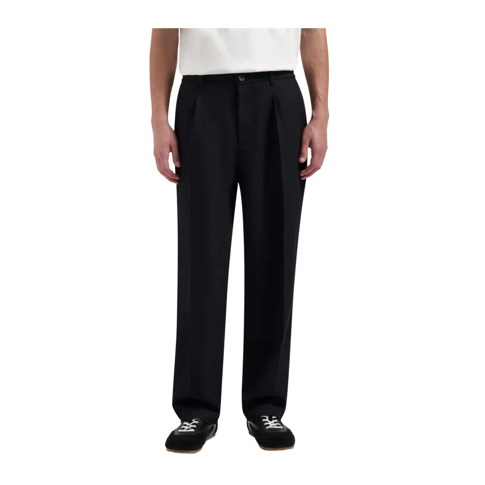 Olaf Hussein Herren Schwarz Regular Twill Bundfalten-Chino