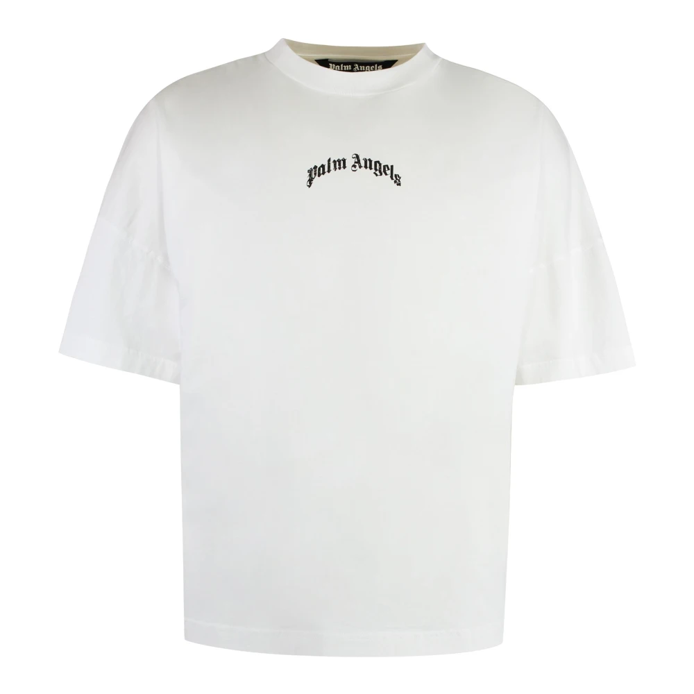 Palm Angels Contrasterende Logo Print Katoenen T-shirt White Heren