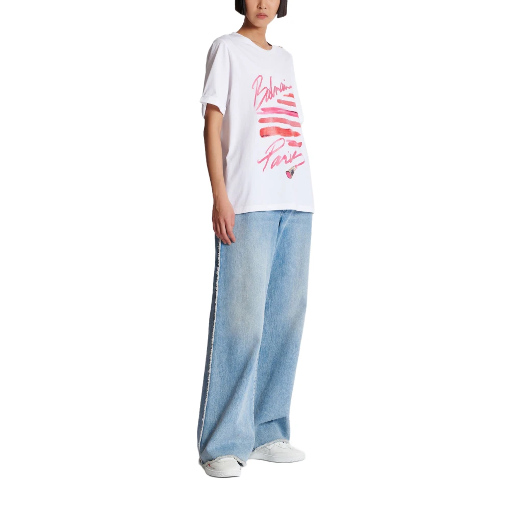 Balmain T-shirt met lippenstiftprint White Dames
