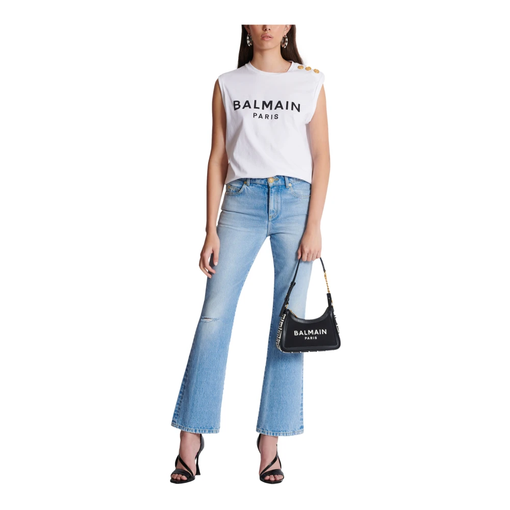 Balmain B-Army gemonogrammeerde canvas en gladleren handtas Black Dames