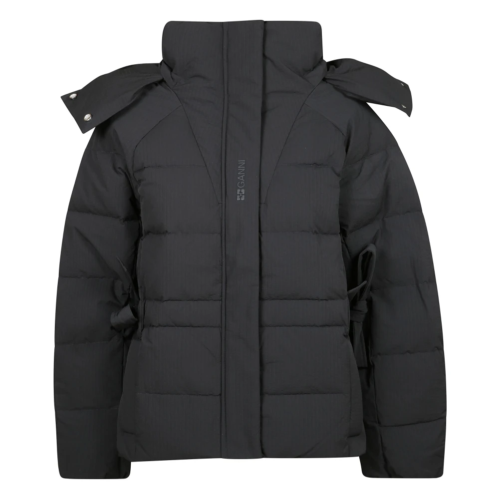 Ganni Seersucker Puffer Jas Black Dames