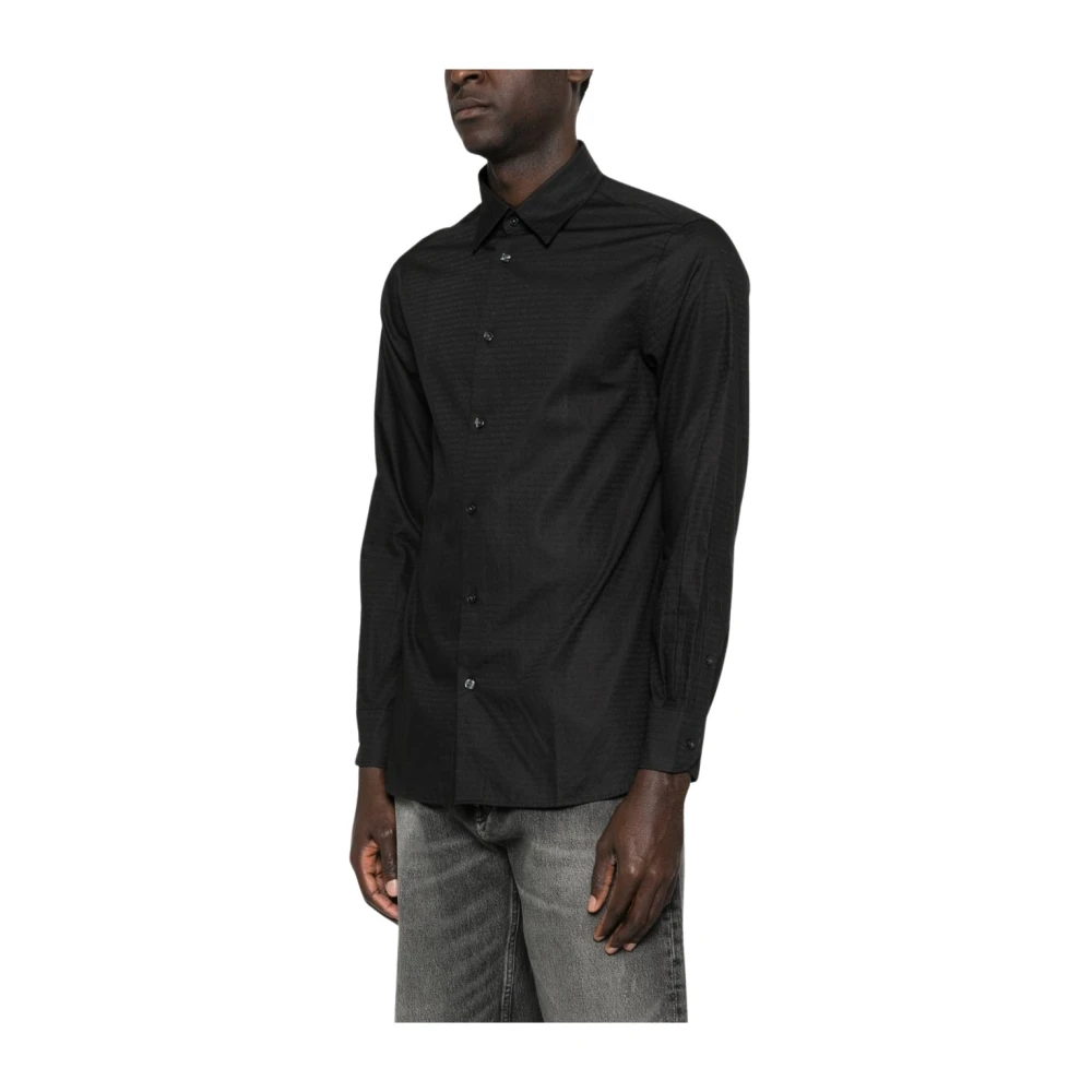 Emporio Armani Hombre Negro - Camisa Jacquard Con Letras Integrales - Shirts - S - Camisa Jacquard Con Letras Integrales
