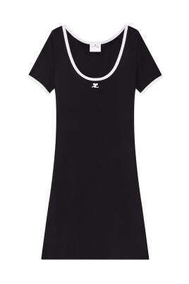 robe-noire-courreges-logo-brode-manches-courtes