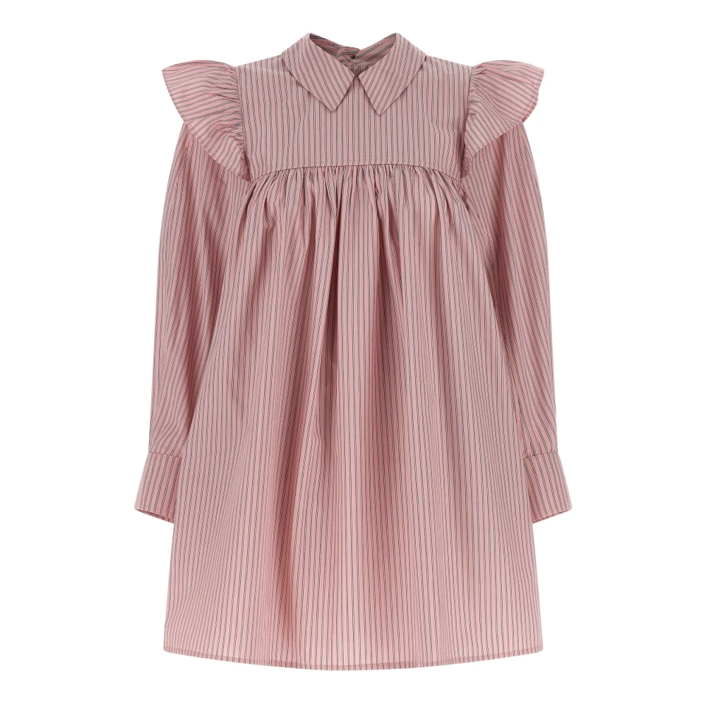 Ganni Women's Pink Oxford Cotton Striped Mini Dress - Short Dresses - S - Dresses