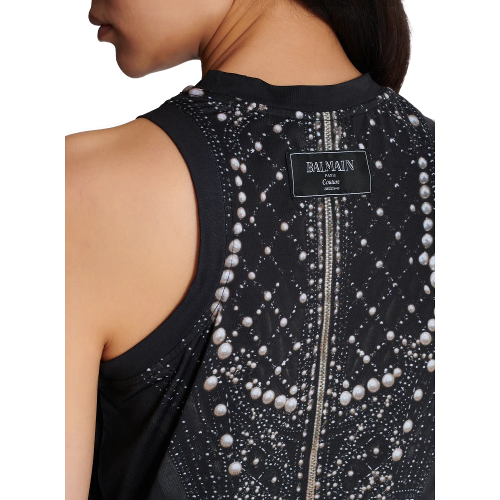 Balmain Zachte tanktop met nepborduurwerkprint Black Dames