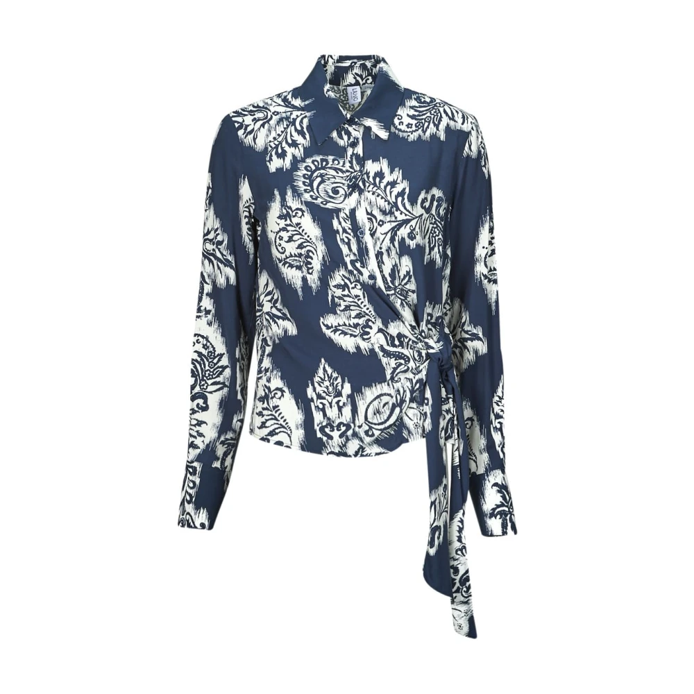 Liu Jo Blauwe Tapestry Prints Shirt Knoop Stijl Multicolor Dames