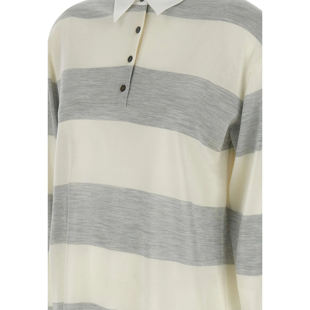 Theory Gestreepte Zijden Polotrui Gray Dames