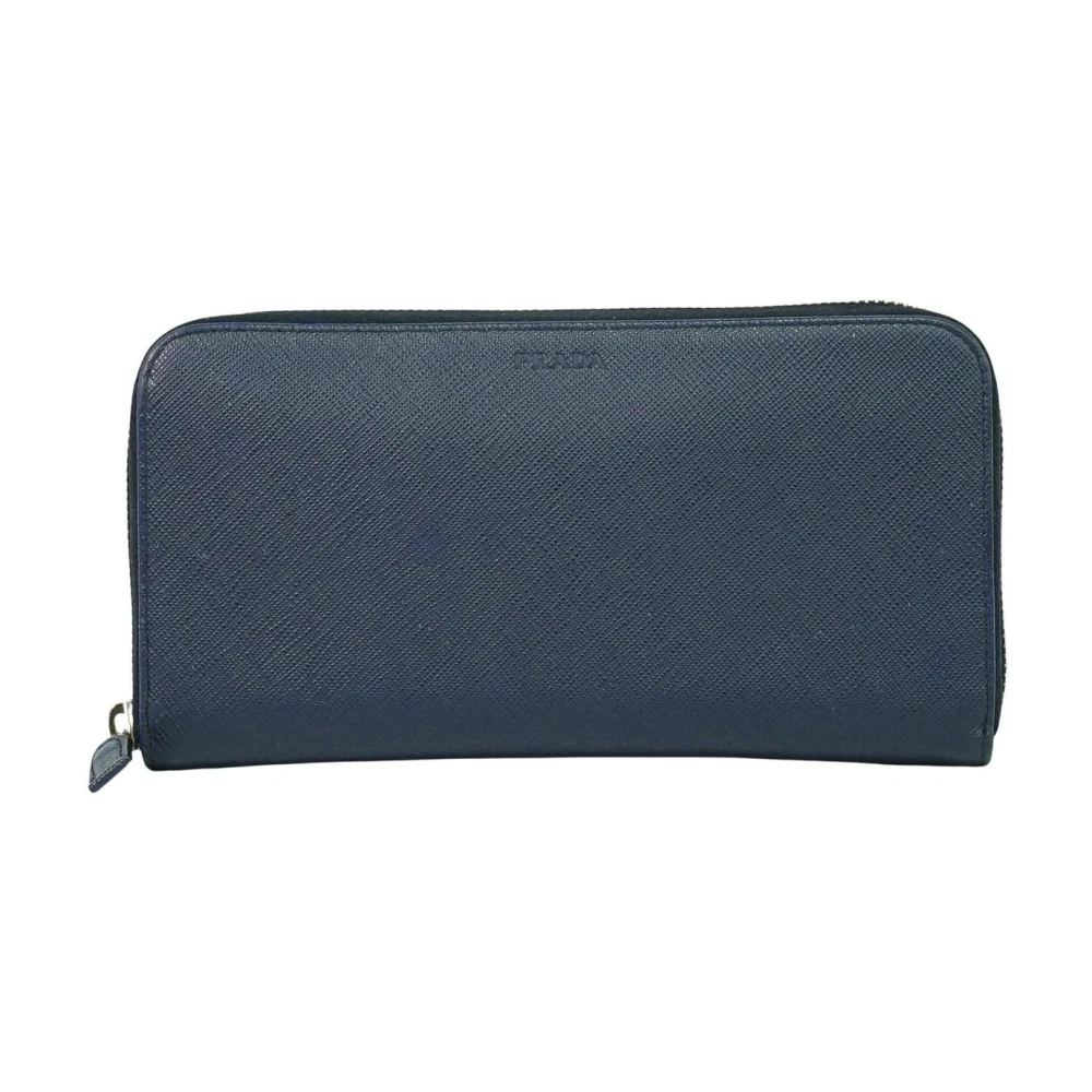 Prada Vintage Women's Blue Pre-Owned Vintage Textured Leather Continental Wallet