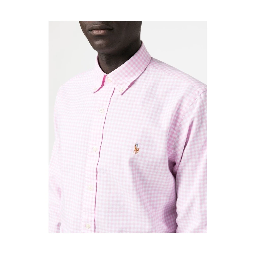 Ralph Lauren Geborduurd-logo geruite overhemd Pink Heren
