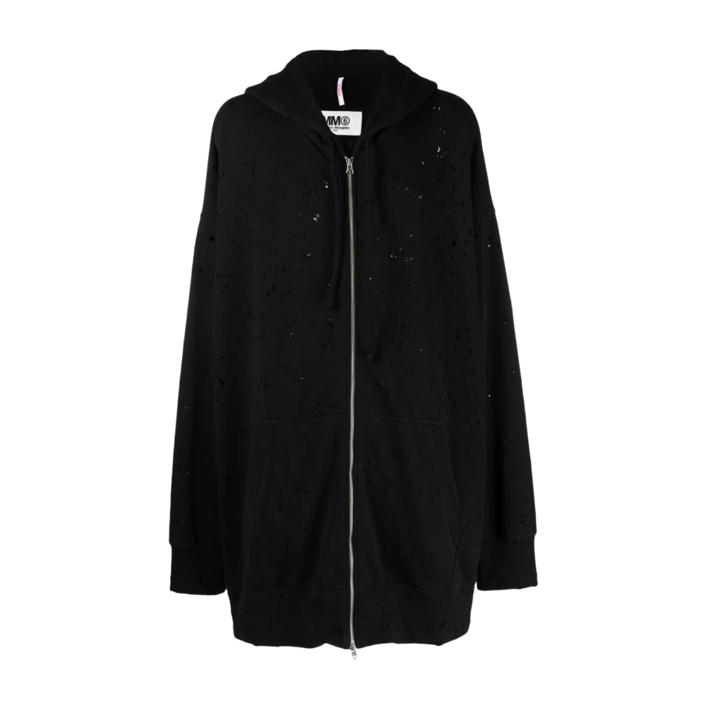 MM6 Maison Margiela Oversize Perforerad Hoodie med Dragkedja Black, Herr