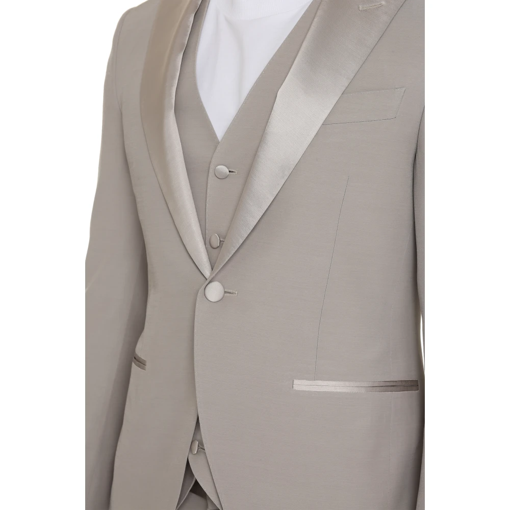 Canali Wollen pak met satijnen revers Gray Heren