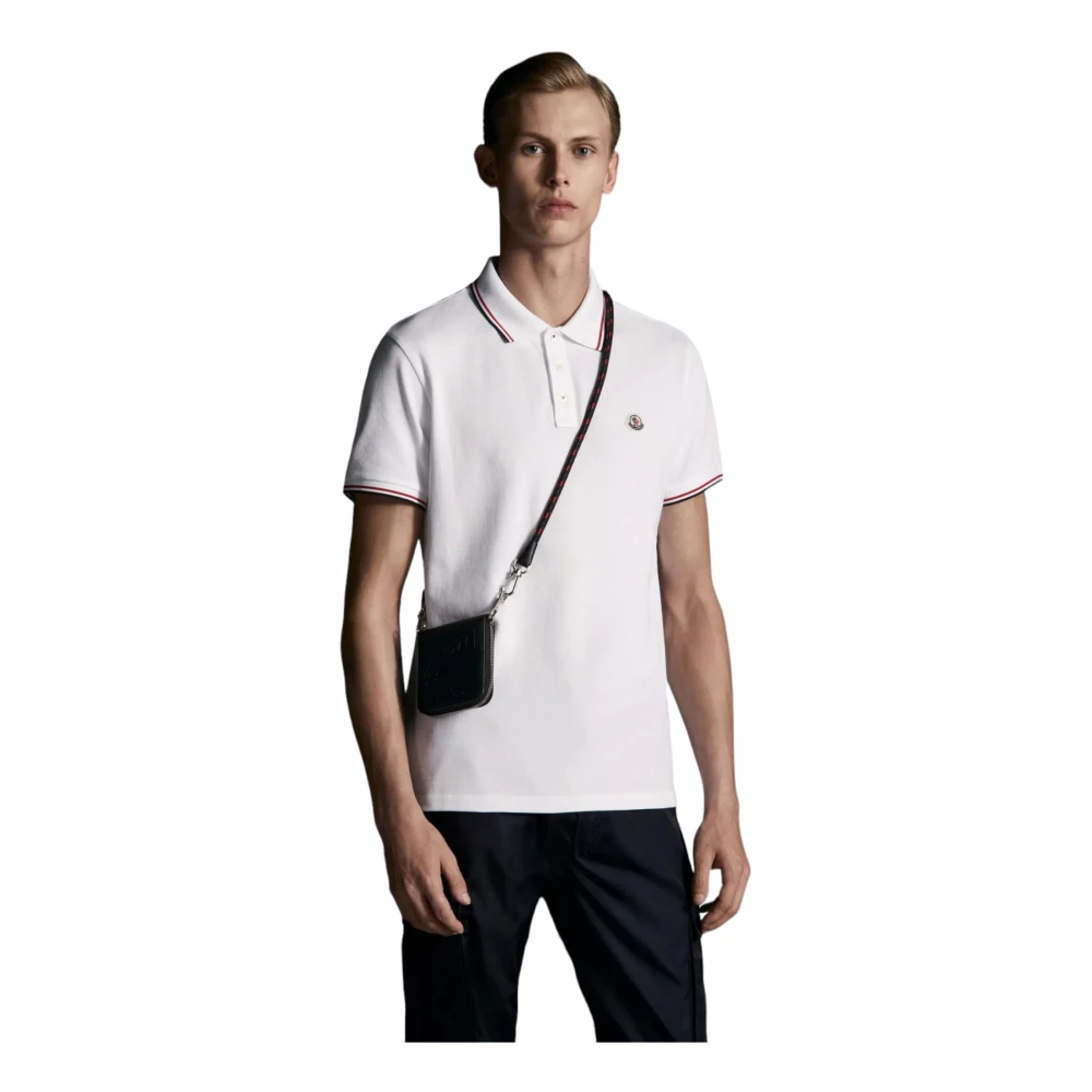 Moncler Tricolour Trim Polo Shirt White Heren