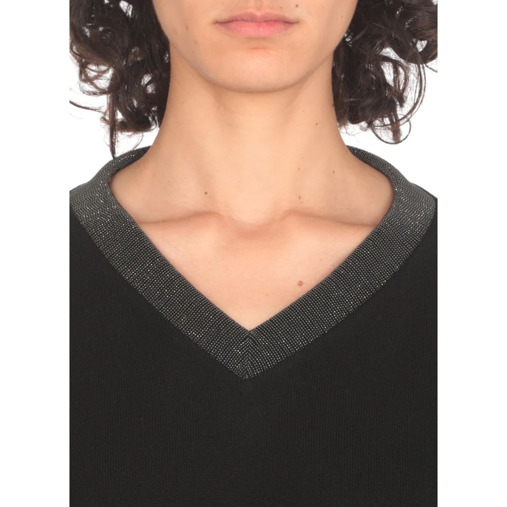 BRUNELLO CUCINELLI Zwarte Cashmere V-Hals Trui Black Dames