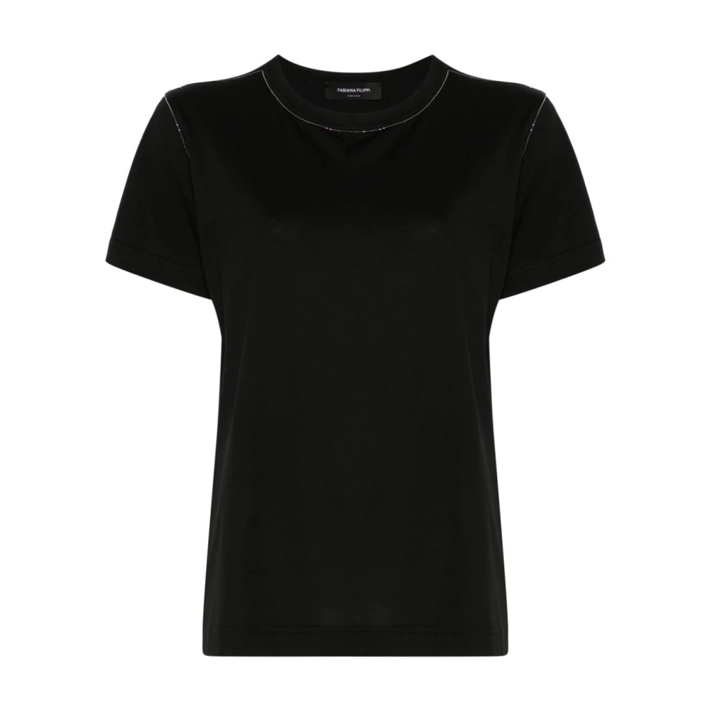 Fabiana Filippi Zwart Kralen Crew Neck T-shirt Black Dames