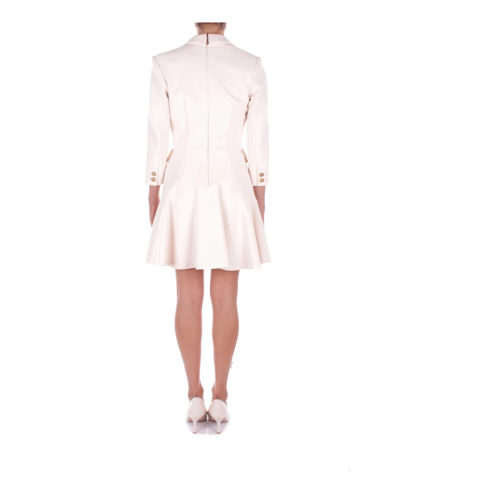 Elisabetta Franchi Stijlvolle Jurken met Logoknoppen Beige Dames