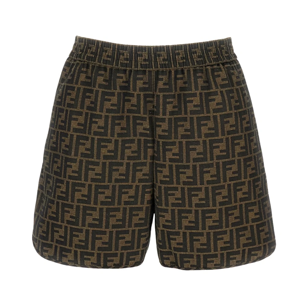 Fendi Vrouw Bruin Korte Broeken Dames, S, Katoen, Ff Logo Cotton-Blend Shorts