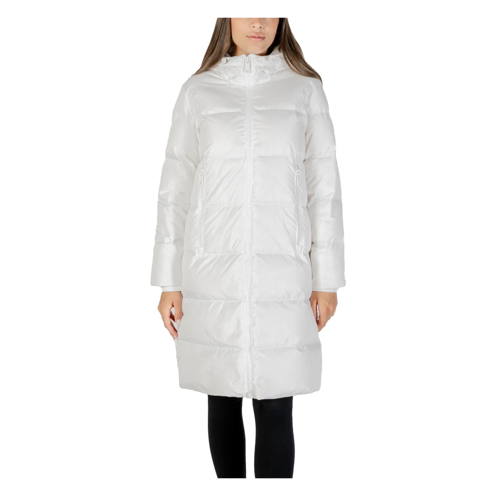 Armani Exchange Vit Quiltad Lång Huva Dunjacka