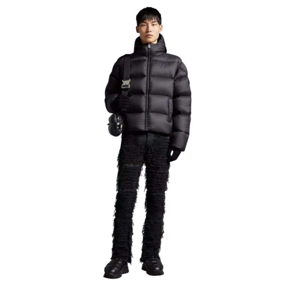 Moncler Korte Donsjas met Capuchon Nylon Zwart Black Heren