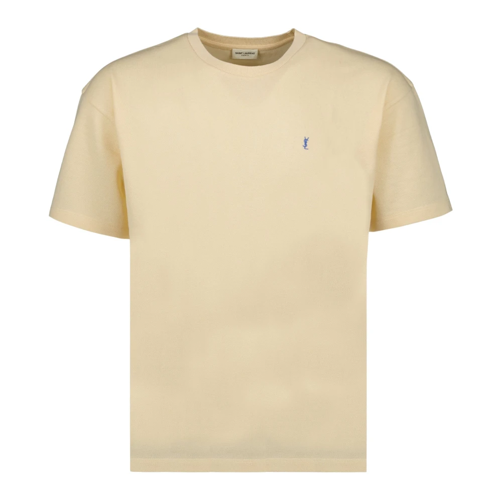 Saint Laurent T-shirt van katoen met korte mouwen en ronde hals Beige Heren