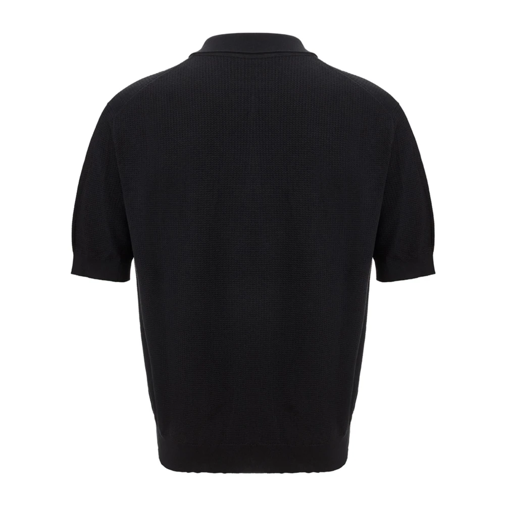 Dolce & Gabbana Zwarte Honingraat Gebreide Polo Shirt Black Heren