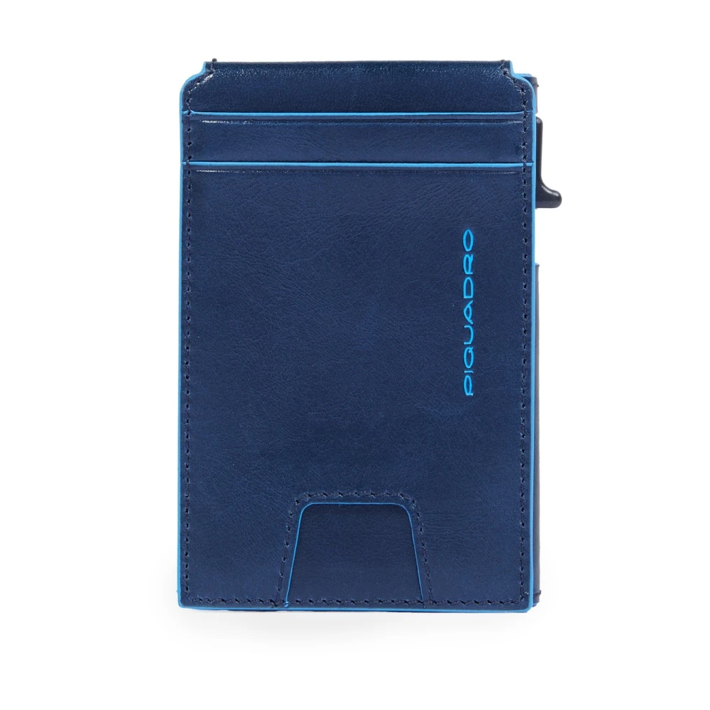 Piquadro Unisex Blauw Accessoires One Size, Leer, Pop-Up Kaarthouder Met Uitklapbaar Id-Venster