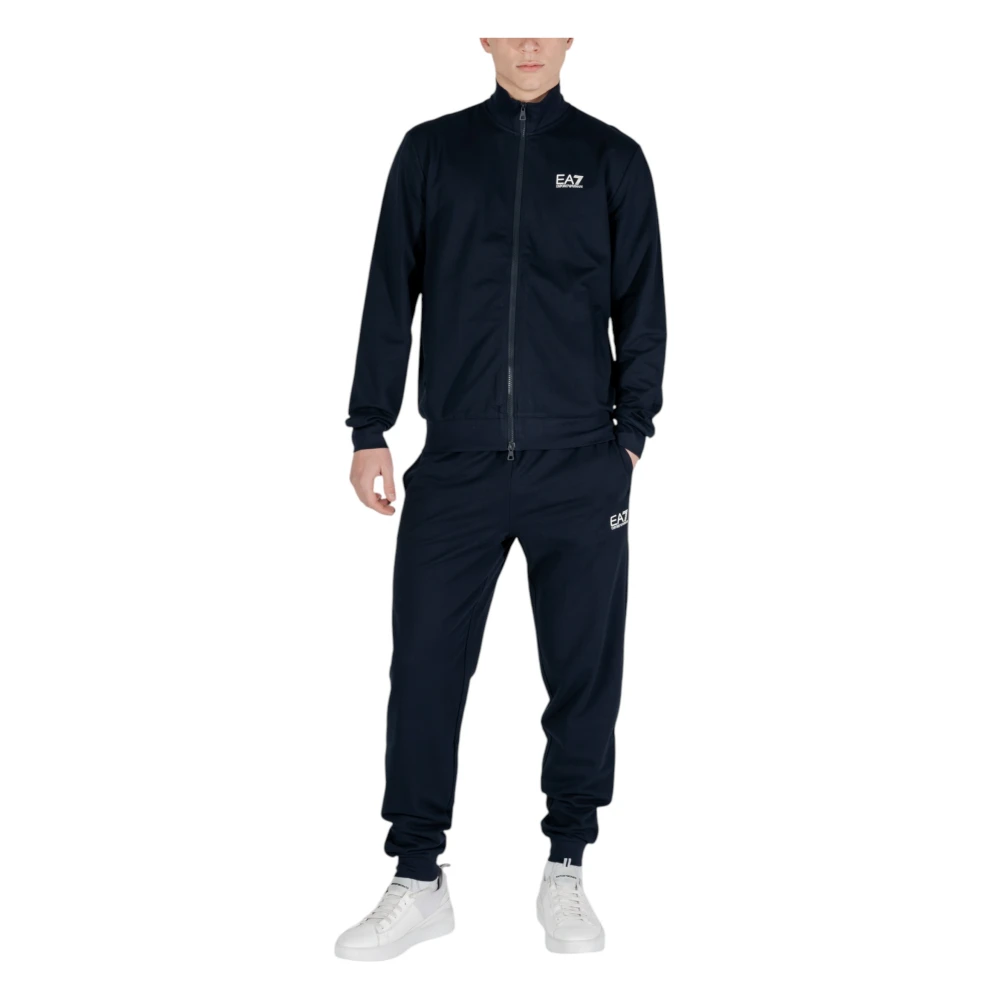 Emporio Armani EA7 Blå Bomull Turtleneck Tracksuit med Dragkedja Blue, Herr