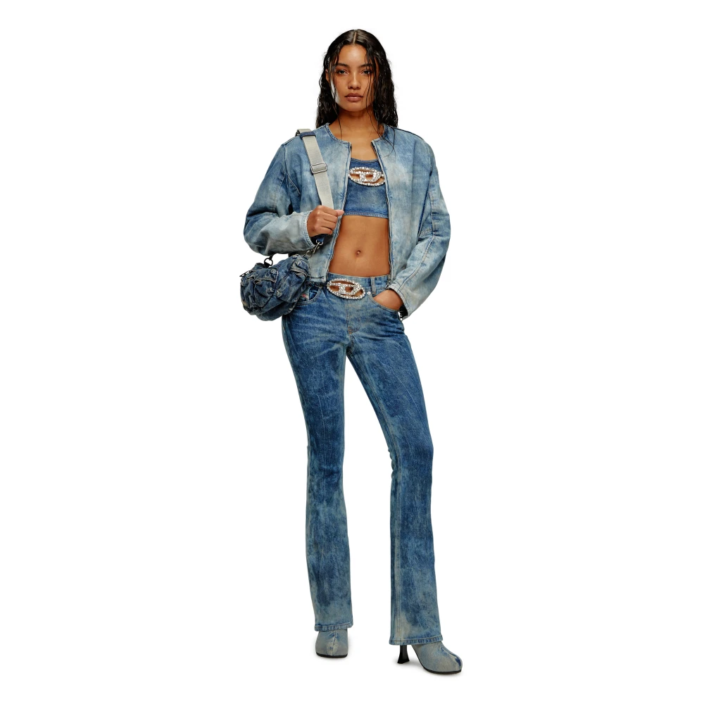 Diesel Cropped denim top with crystal plaque Blue Dames